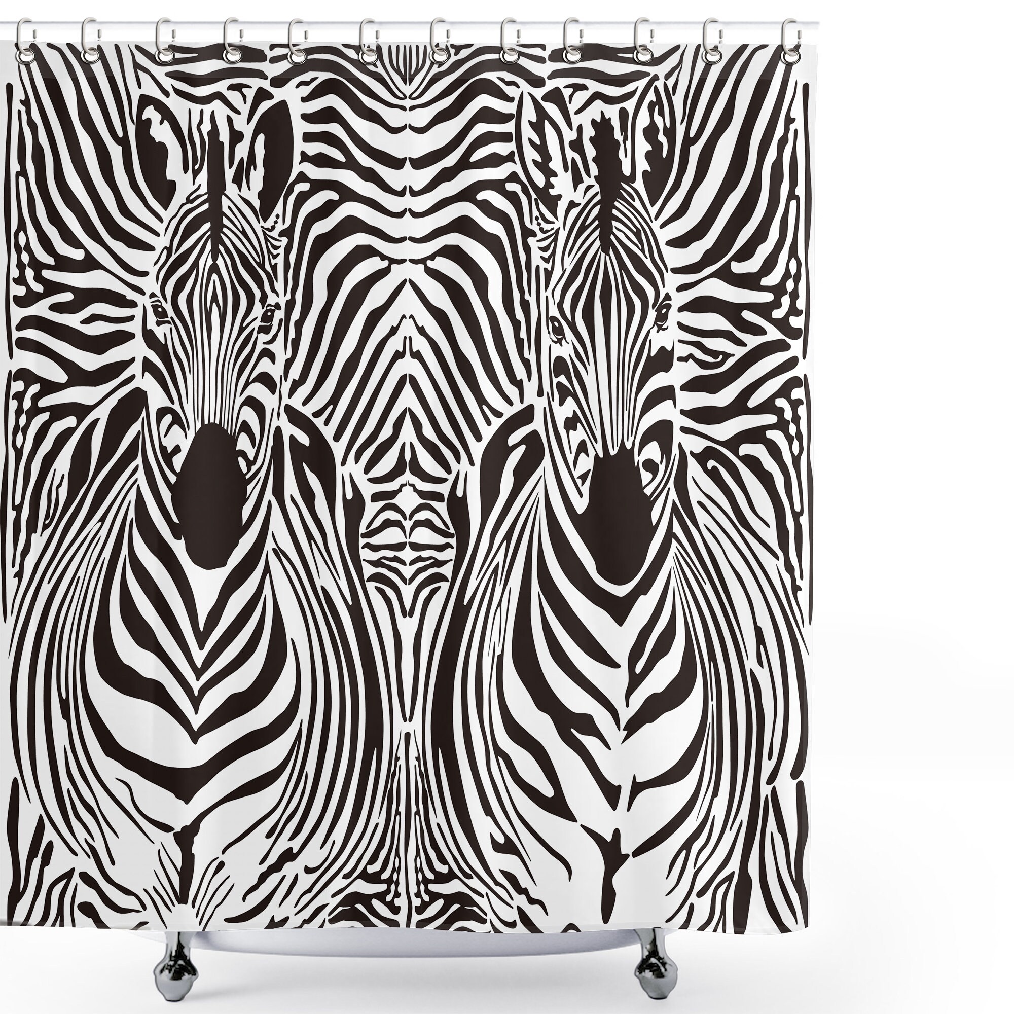 Zebra Print Illustration Pattern Print Fabric Shower Curtain for Unique Bathroom Decor