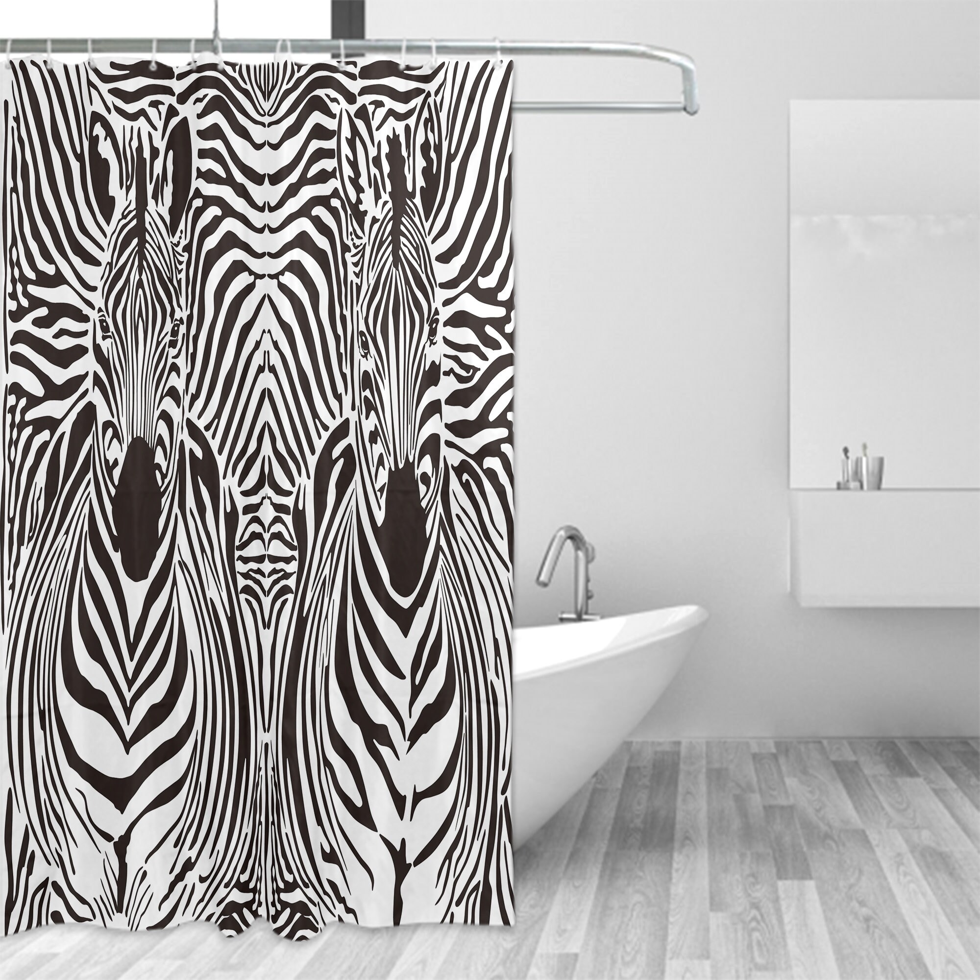 Zebra Print Illustration Pattern Print Fabric Shower Curtain for Unique Bathroom Decor
