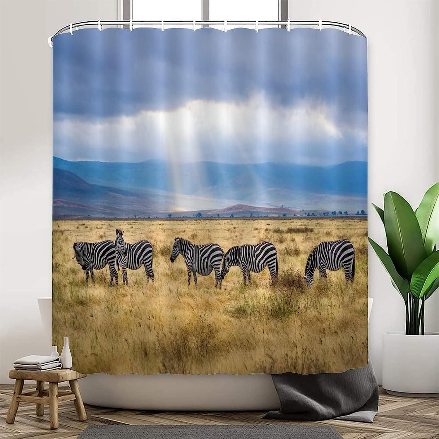 Zebra Print Shower Curtain for Bathroom, Modern Bath Decor, Hotel Quality Curtain