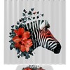 Zebra Print Shower Curtain with Flower Additions for Nature Inspired Bathroom Design