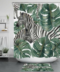 Zebra Print Tropical Shower Curtain For Bathroom