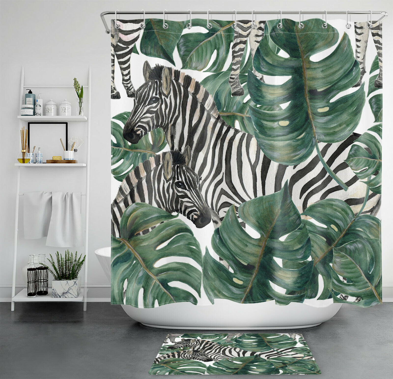 Zebra Print Tropical Shower Curtain For Bathroom