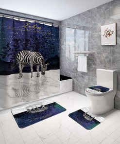 Zebra Print Waterproof Bath Curtain Set With Shower Curtain And Accessories