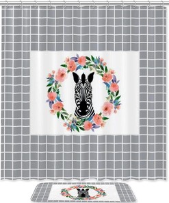 Zebra Print with Flower Accent Bathroom Shower Curtain Waterproof for Refreshing Bathrooms