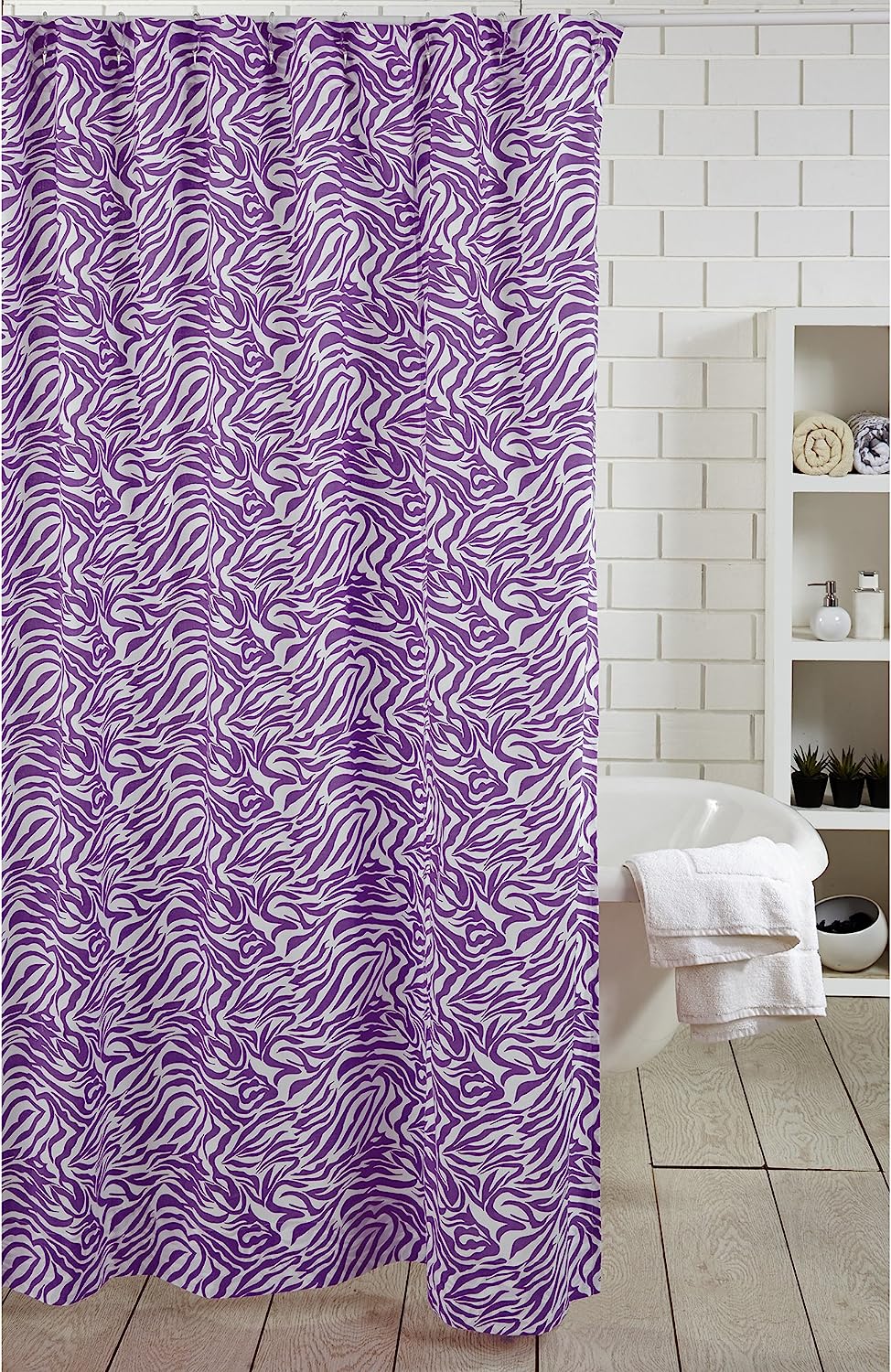 Zebra Purple Luxury Shower Curtains With Microfiber Accents, Machine Washable