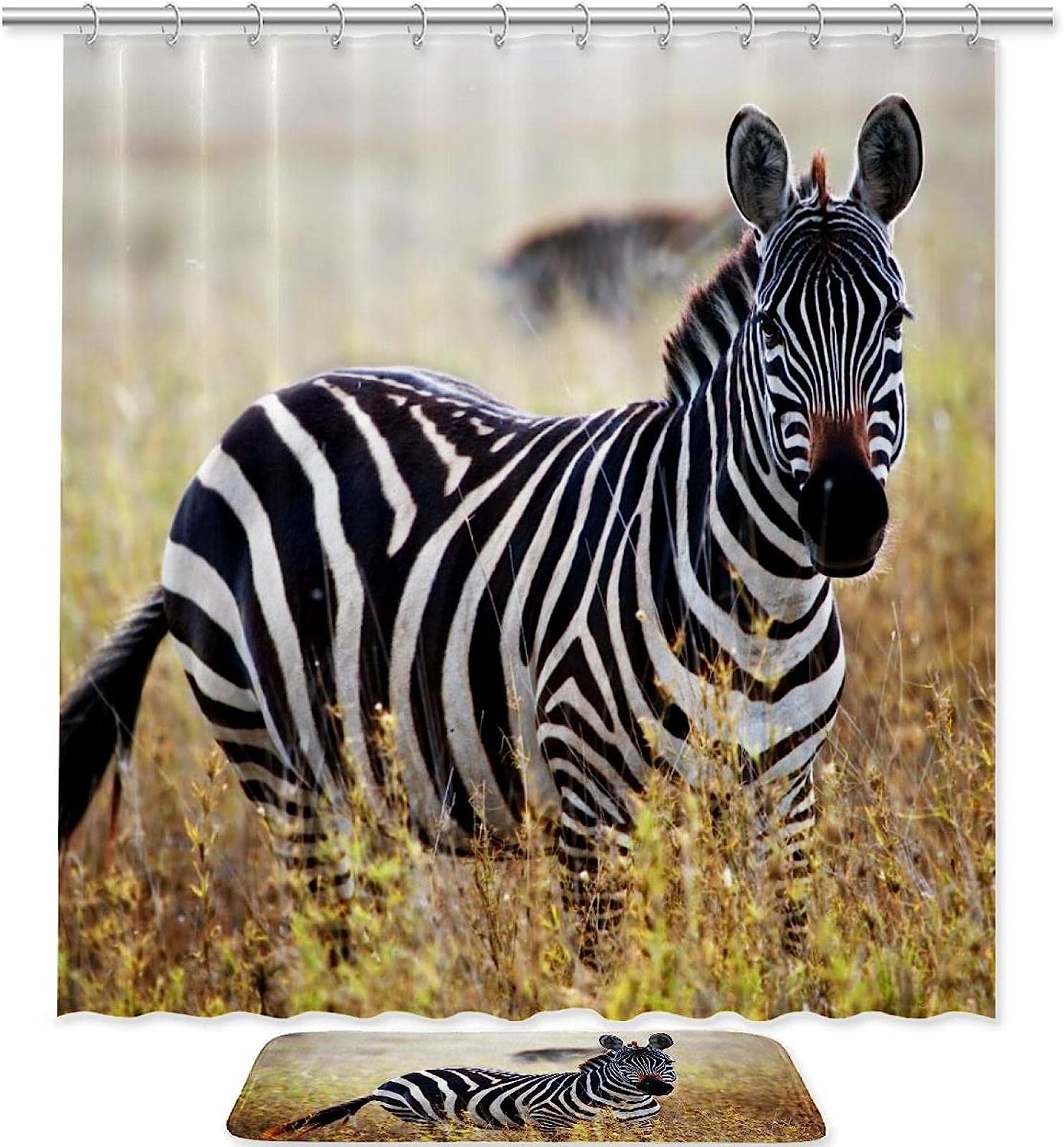 Zebra Shower Curtain With African Savanna Waterproof Fabric