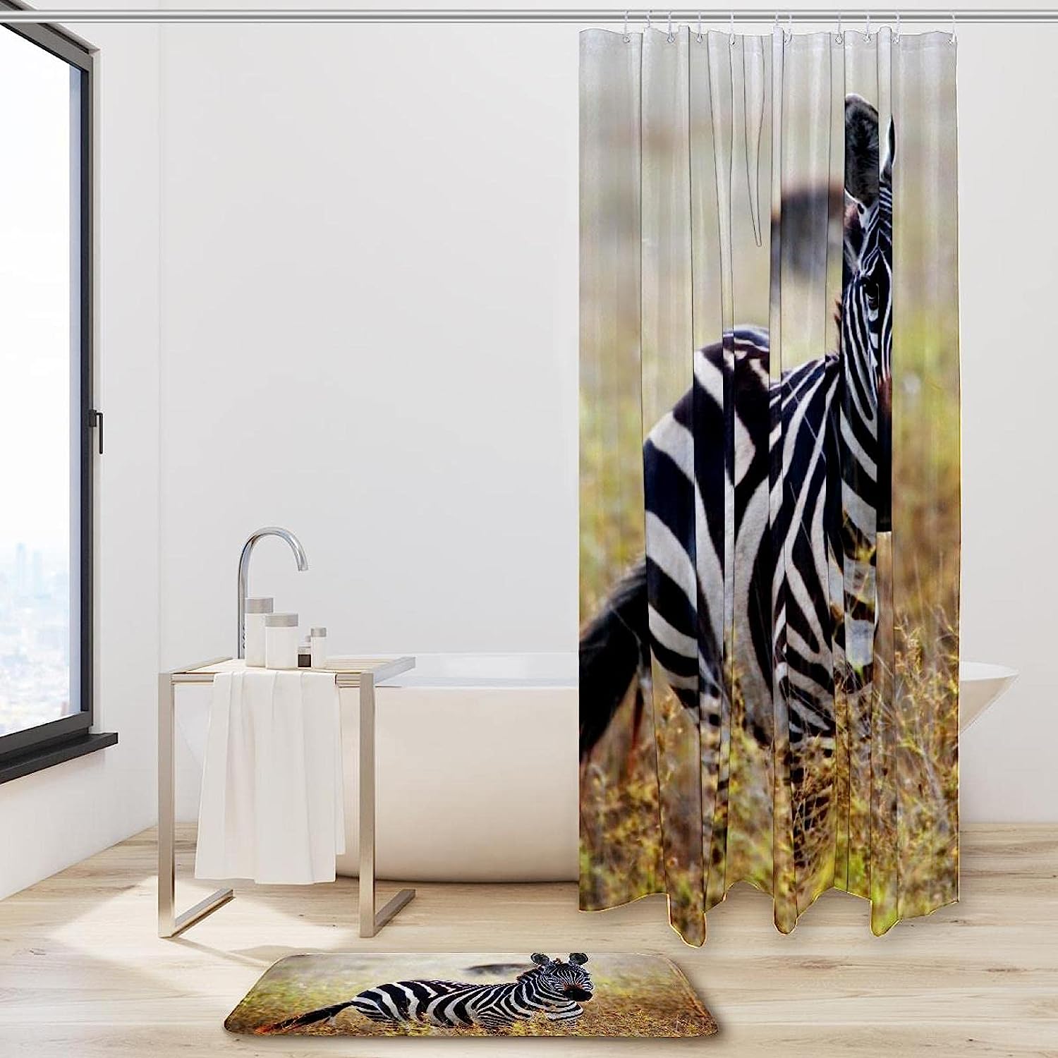 Zebra Shower Curtain With African Savanna Waterproof Fabric - Image 2