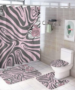 Zebra Skin Pink Rose Shower Curtain, Waterproof Bathroom Decor by Vantaso