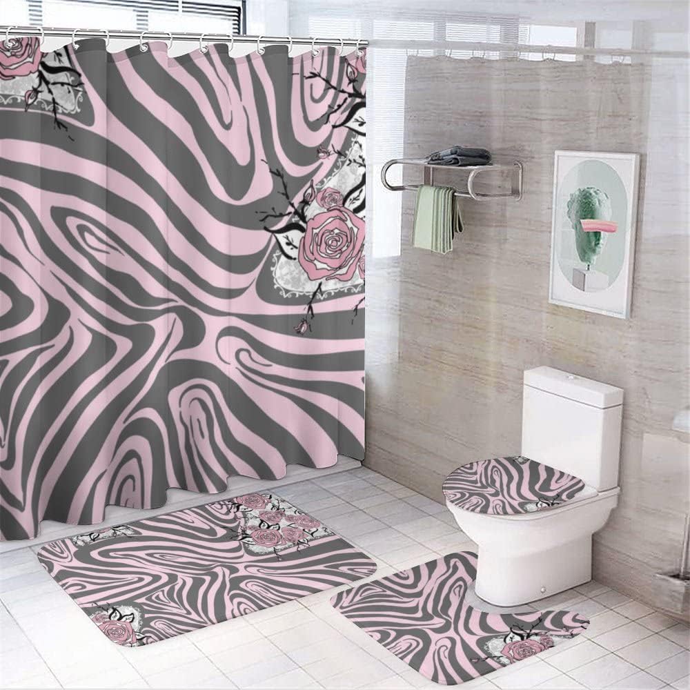 Zebra Skin Pink Rose Shower Curtain, Waterproof Bathroom Decor by Vantaso