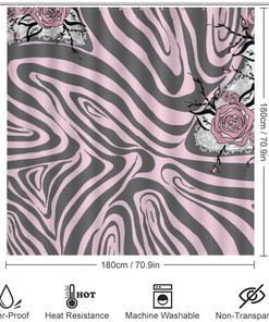 Zebra Skin Pink Rose Shower Curtain, Waterproof Bathroom Decor by Vantaso
