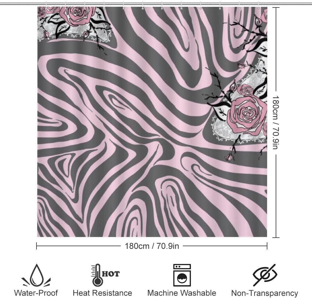 Zebra Skin Pink Rose Shower Curtain, Waterproof Bathroom Decor by Vantaso