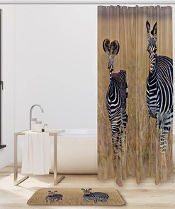 Zebra Squared Shower Curtain, Set of 2, Waterproof Fabric for Bathroom Decor