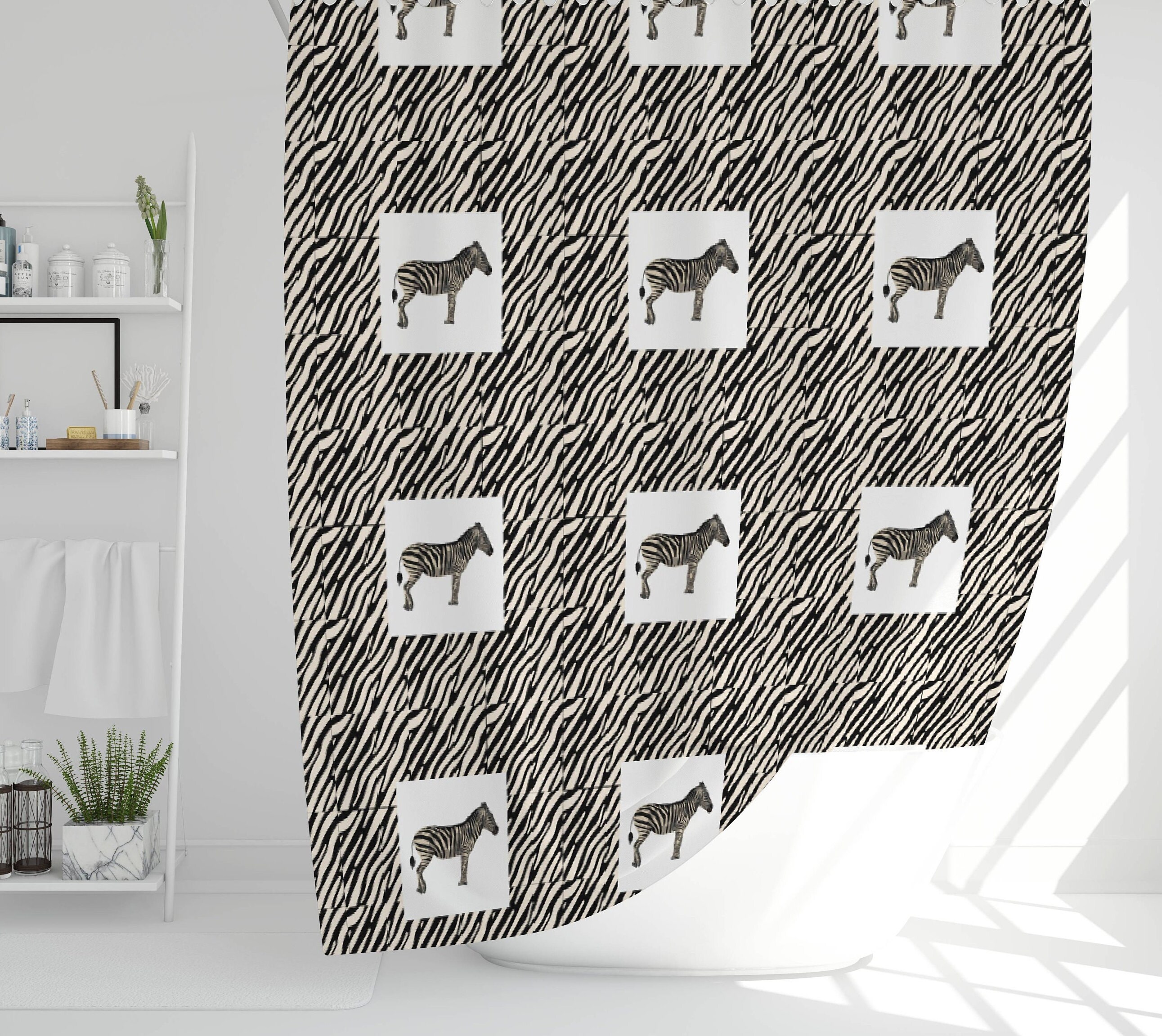 Zebra Striped Shower Curtain - Unique Ethnic Safari-Inspired Bathroom Decor