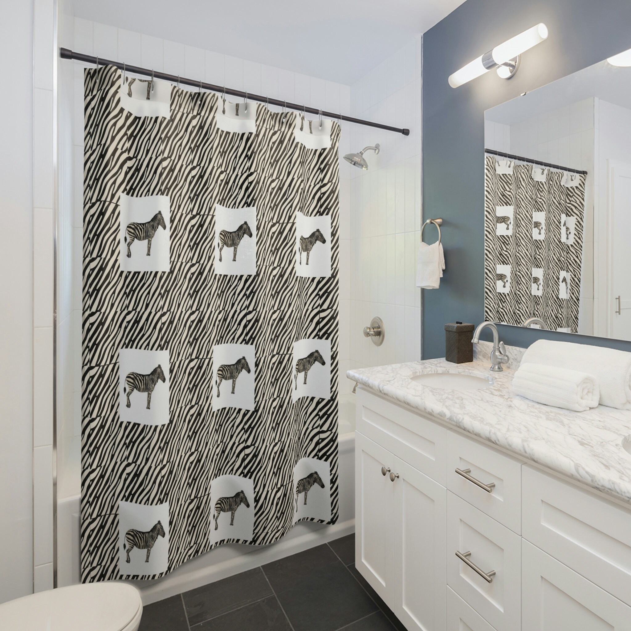 Zebra Striped Shower Curtain - Unique Ethnic Safari-Inspired Bathroom Decor