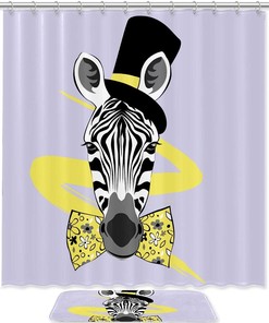 Zebra With Bowknot Fashion Shower Curtain For Animal Lovers Bathroom