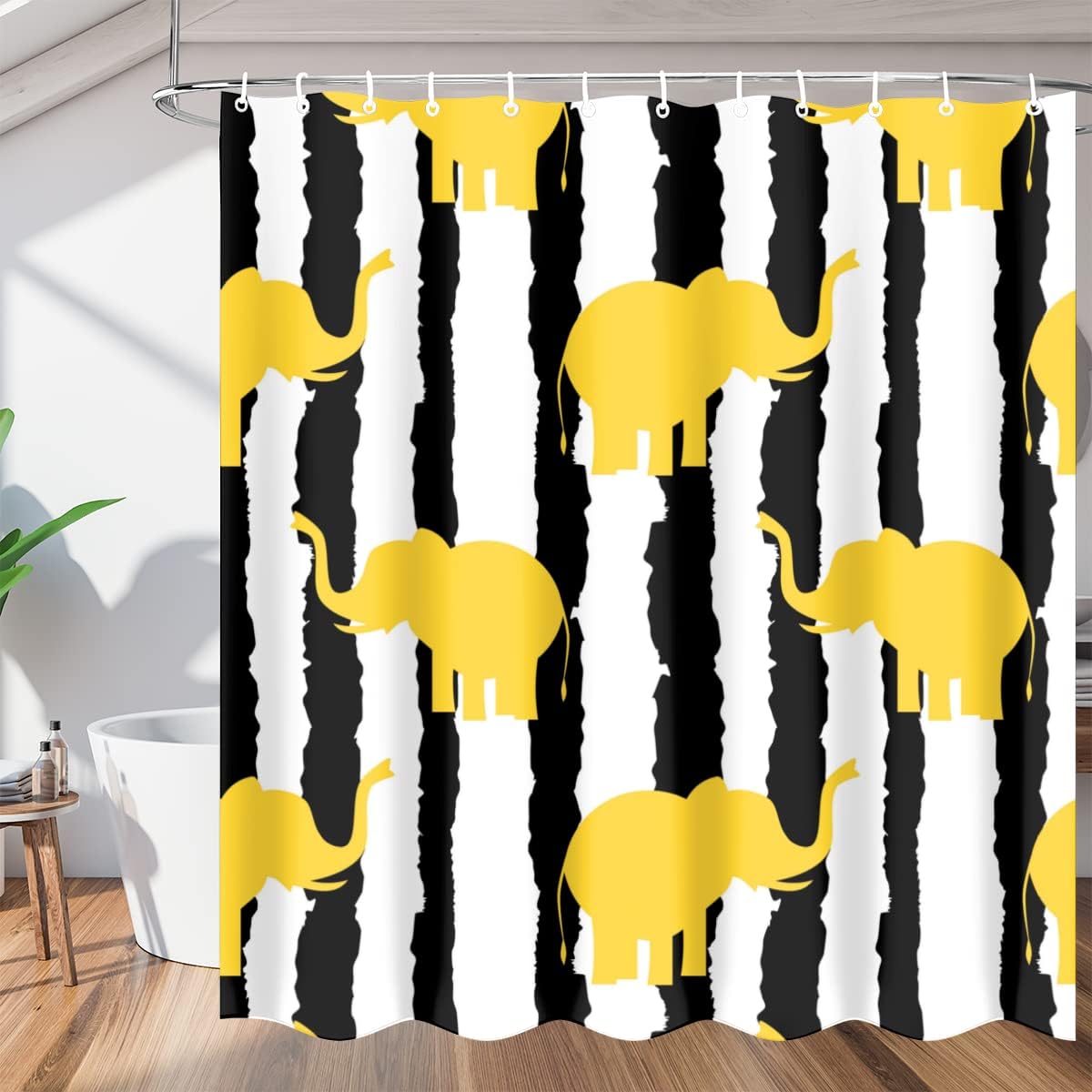Zebra and Elephant Stripes Print Shower Curtain Animal Bathroom Decor Waterproof