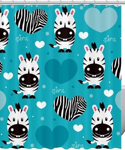Zebra and Heart Print Fabric Shower Curtain for Girly Bathroom Decor