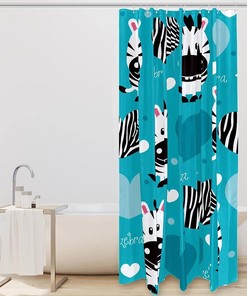 Zebra and Heart Print Fabric Shower Curtain for Girly Bathroom Decor