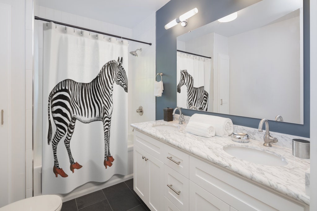 Zebra in Heels Print Fabric Shower Curtain for Chic Bathroom Decor