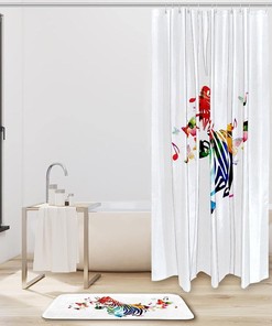 Zebra with Butterflies Shower Curtain, Set of 2, Waterproof Fabric for Bathroom Decor