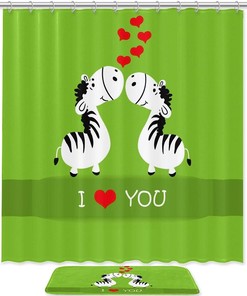 Zebras Kissing Waterproof Shower Curtain, Fabric Bathroom Decor