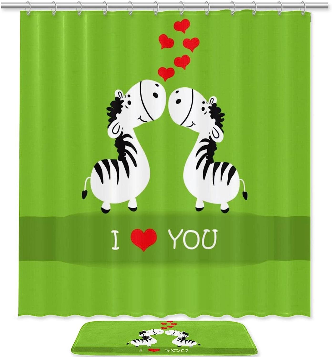 Zebras Kissing Waterproof Shower Curtain, Fabric Bathroom Decor