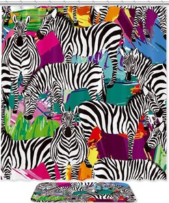 Zebras on Tropical Beach Shower Curtain for Refreshing Bathroom Design