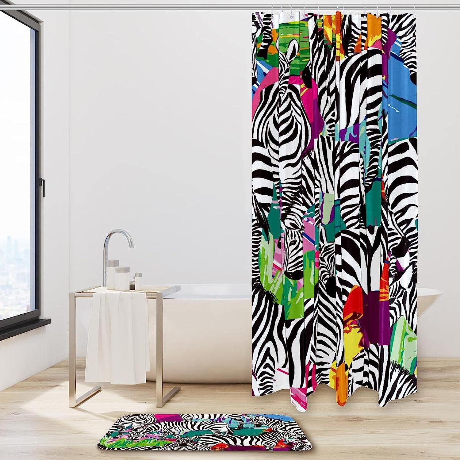 Zebras on Tropical Beach Shower Curtain for Refreshing Bathroom Design