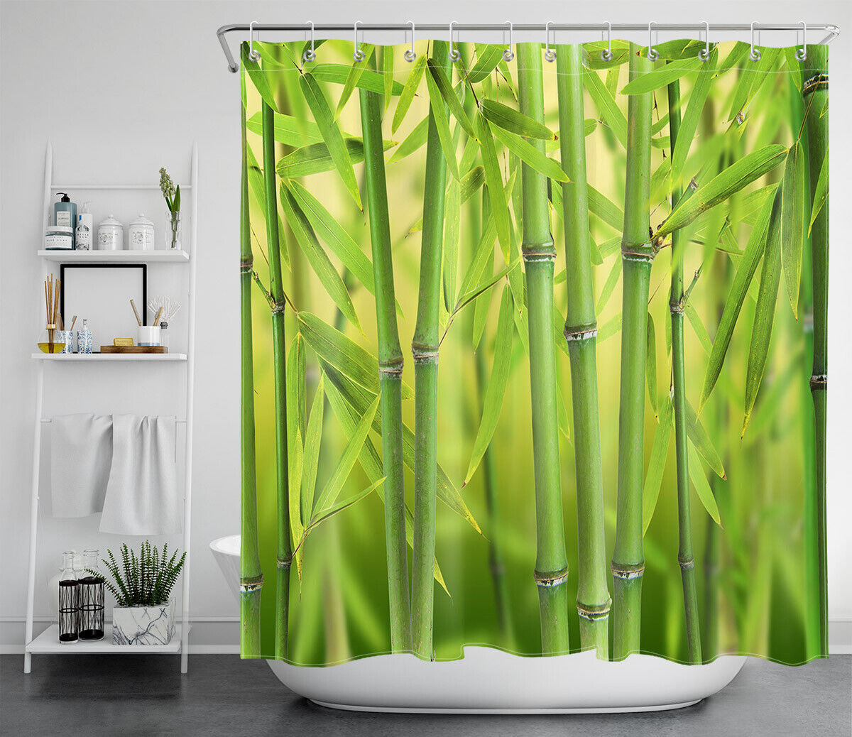 Zen Bamboo Forest Bokeh Scene Asian Shower Curtain For Bathroom - Image 2