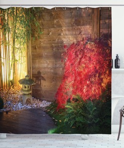 Zen Bamboo Print Garden Shower Curtain For Bathroom 