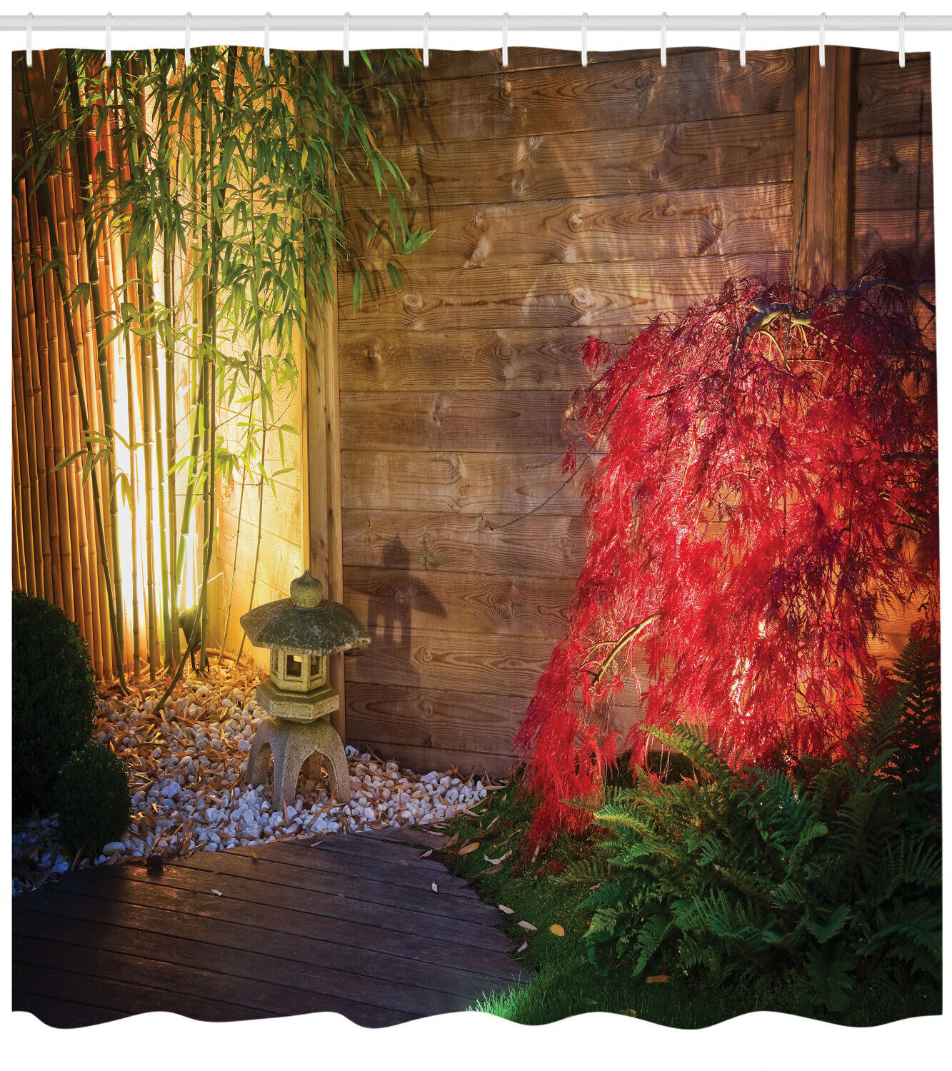 Zen Bamboo Print Garden Shower Curtain For Bathroom