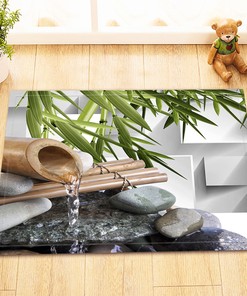 Zen Garden Fountain Stones Bamboo Leaf Shower Curtain For Relaxing Bathroom Decor