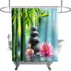 Zen Garden Print Bathroom Decor Pebblestone Green Bamboo Lotus and Candle Theme Fabric Asian Landscape Shower Curtain