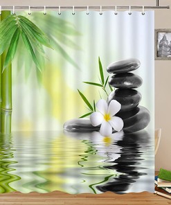 Zen Garden Shower Curtain, Green and White with Relaxing Spa Design for Bathroom