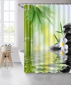 Zen Garden Shower Curtain, Green and White with Relaxing Spa Design for Bathroom