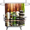 Zen Life Japanese Spa Garden Shower Curtain with White Candle and Black Pebblestone Design for Bathroom Decor