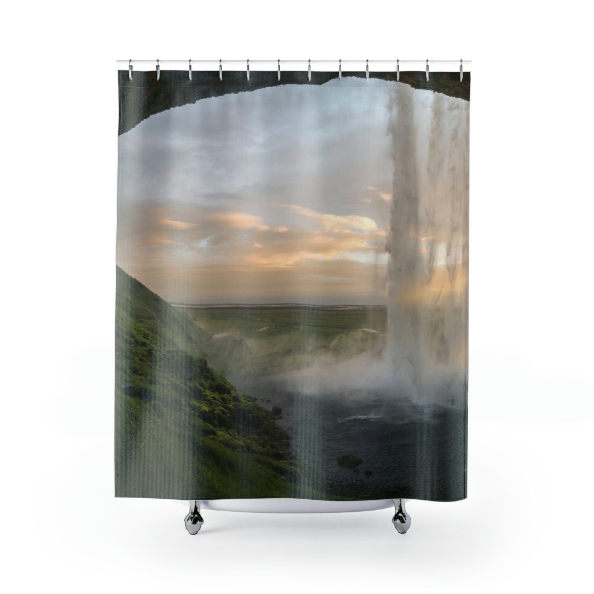 Zen Motif Waterfall Shower Curtain - Scenic & Peaceful Design inspired by Nature