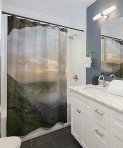 Zen Motif Waterfall Shower Curtain - Scenic & Peaceful Design inspired by Nature
