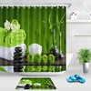Zen Spa Stones Flower Bamboo Pine Cones Fabric Shower Curtain for Calming Bathroom Decor