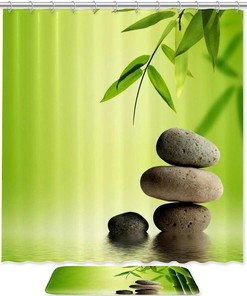 Zen Ston Bamboo Print Shower Curtain For Bathroom Tub Set