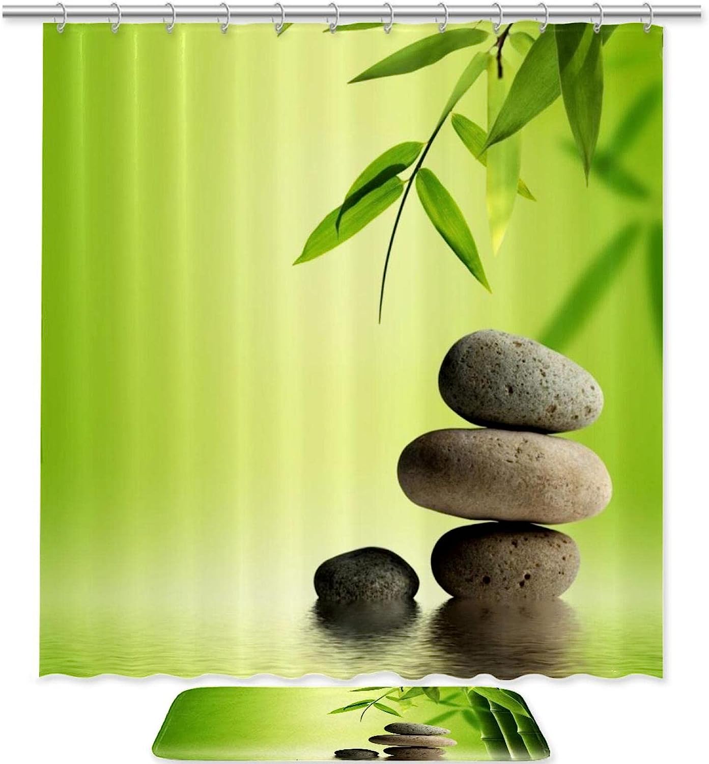 Zen Ston Bamboo Print Shower Curtain For Bathroom Tub Set