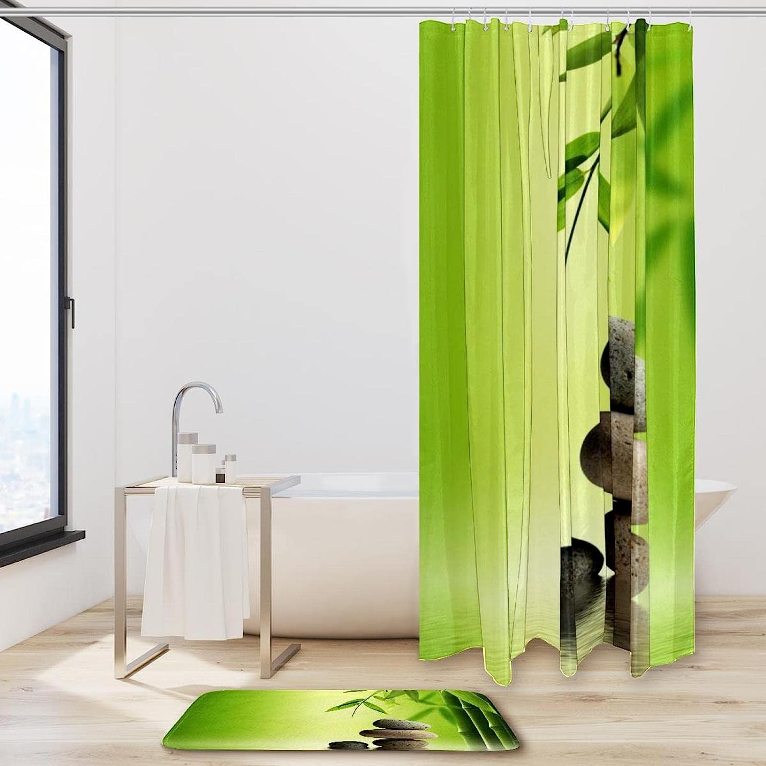 Zen Ston Bamboo Print Shower Curtain For Bathroom Tub Set - Image 2