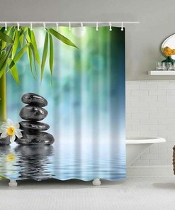 Zen Stones and Bamboo Shower Curtain for Mindful Bathroom Decor