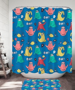 Zen and Relaxing Shower Curtain with Multi-Colored Funny and Cute Yoga Sloth Design