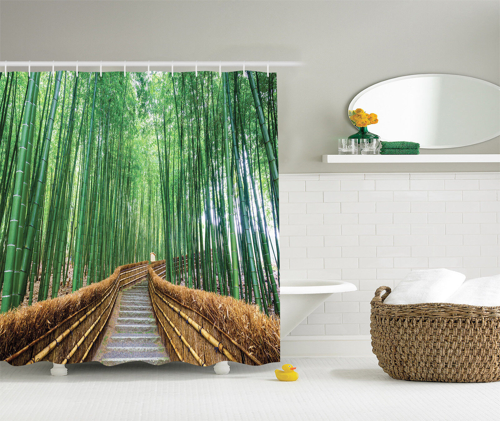 Zen and Serene Tropical Tree Bamboos Shower Curtain
