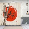 Zen-Themed Asian Fabric Shower Curtain With Bamboo Sun Print For Your Bathroom