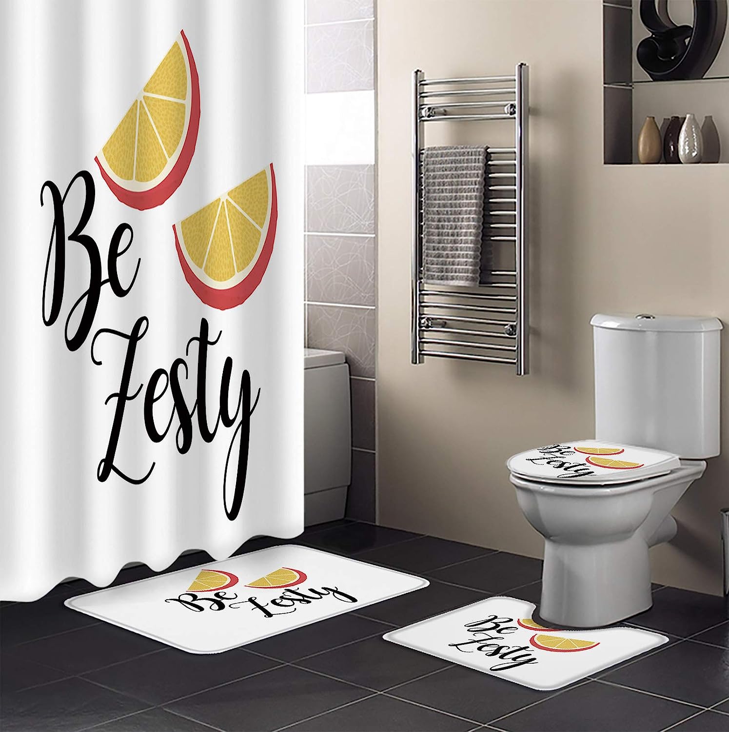 Zesty Lemon Fruits Shower Curtain Sets for Restroom