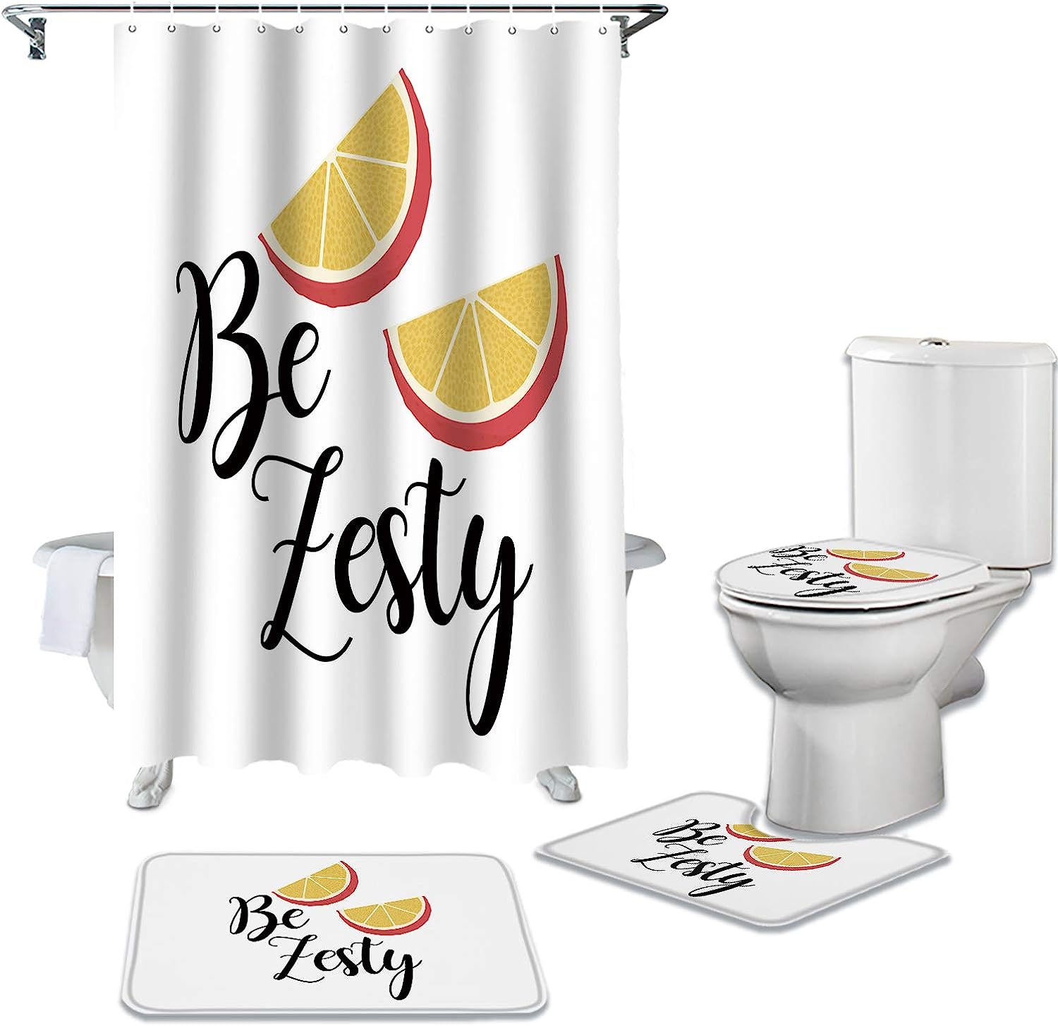 Zesty Lemon Fruits Shower Curtain Sets for Restroom