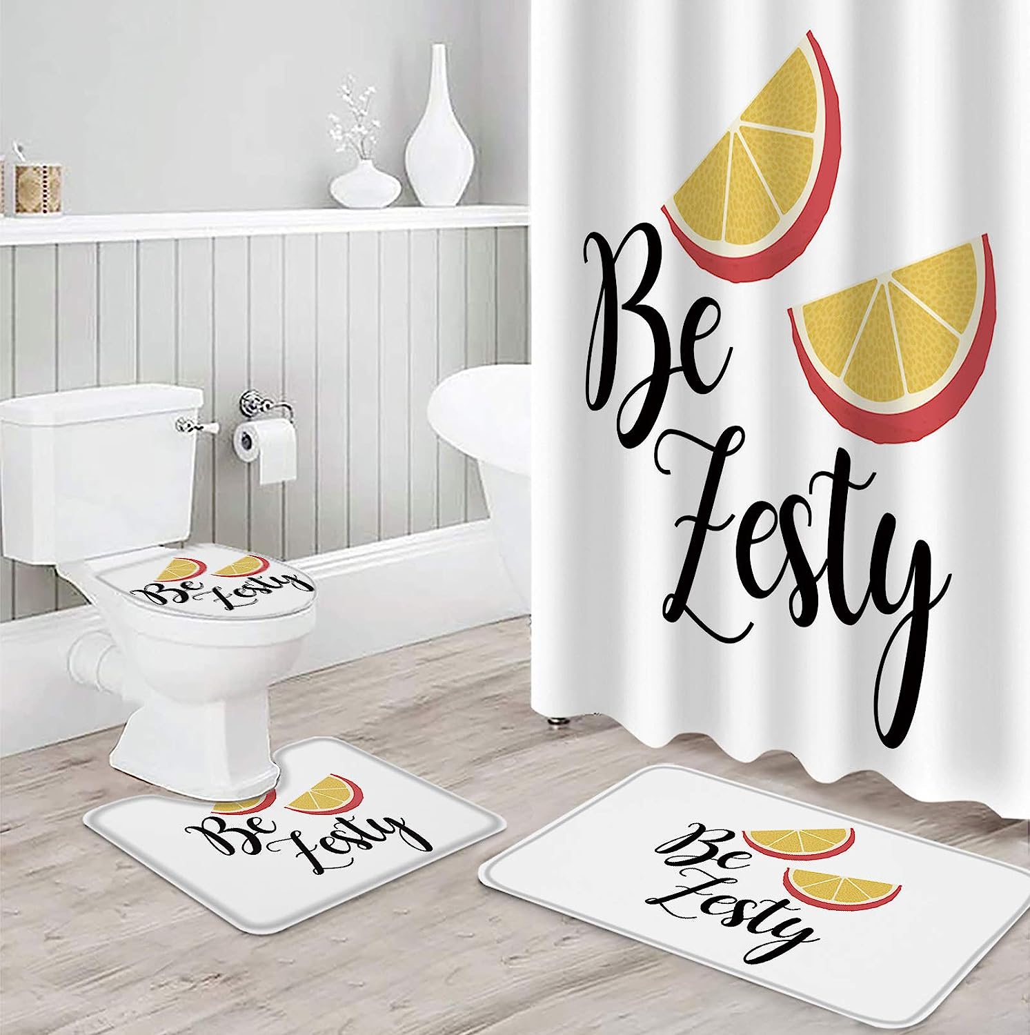 Zesty Lemon Fruits Shower Curtain Sets for Restroom