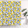 Zesty Yellow Lemon Shower Curtain with Navy Blue Leaves for Fresh Bathroom Decor